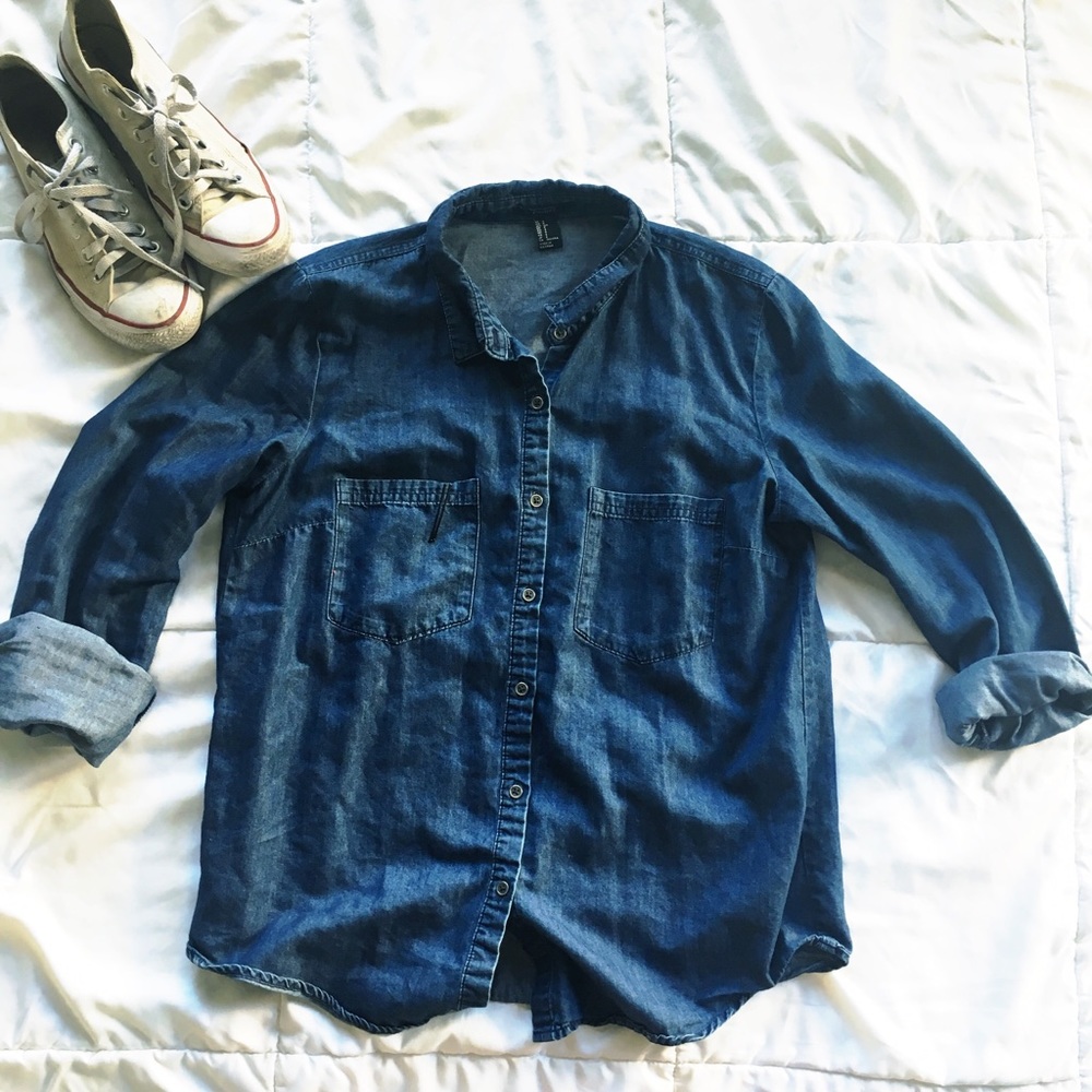 Denim button down blouse